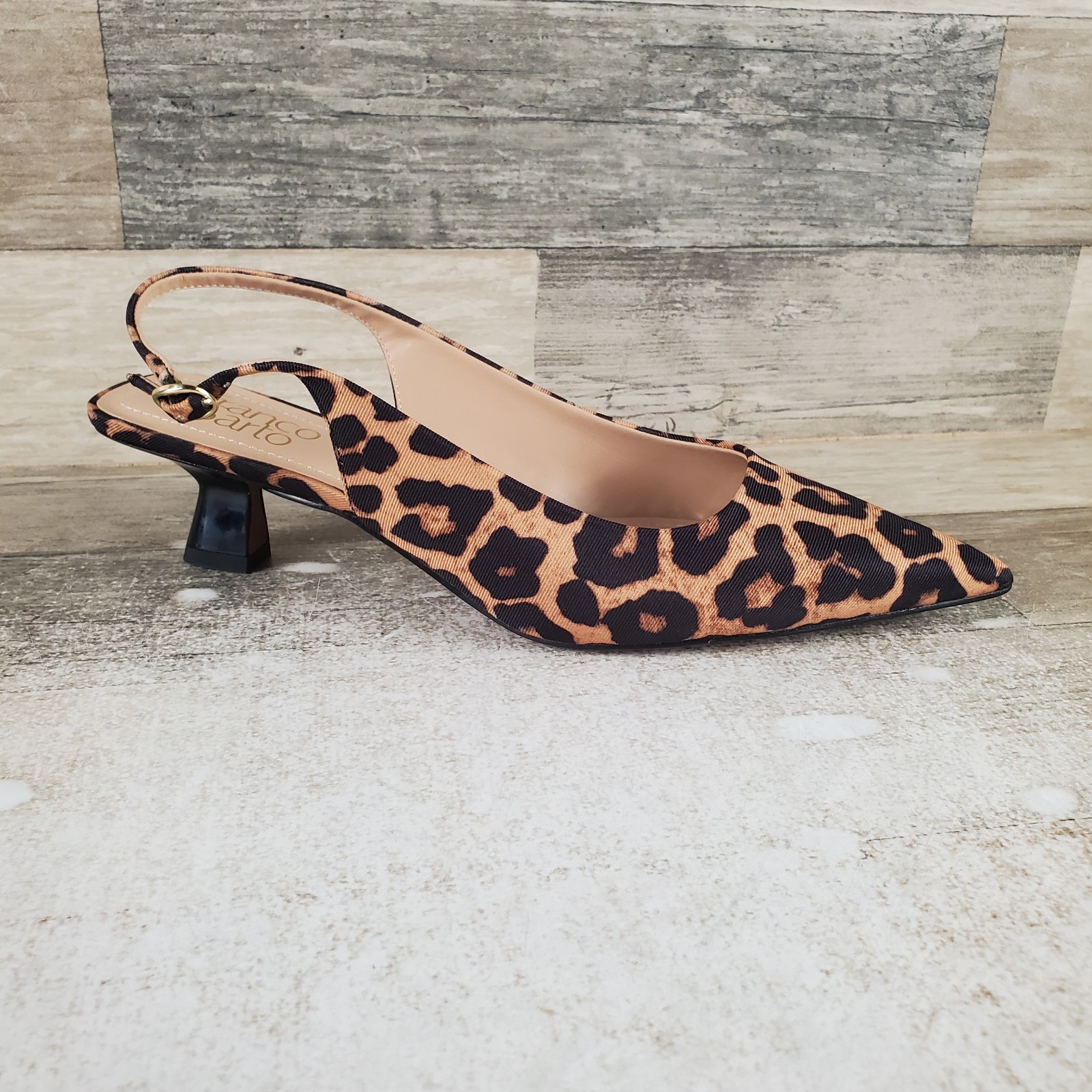 Franco Sarto Jaden Womens Slingback Shoes Sz 8 M Brown Leopard Print Pointed Toe