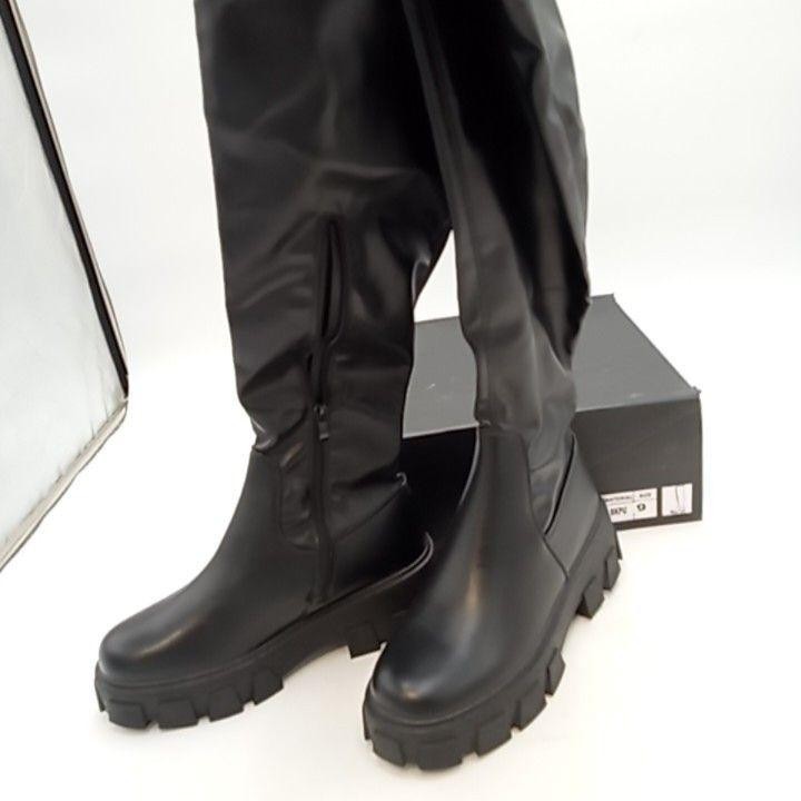 Fashion Nova Boots Womens Black Knee High Riding Chunky Sole Platform Zip Sz 9