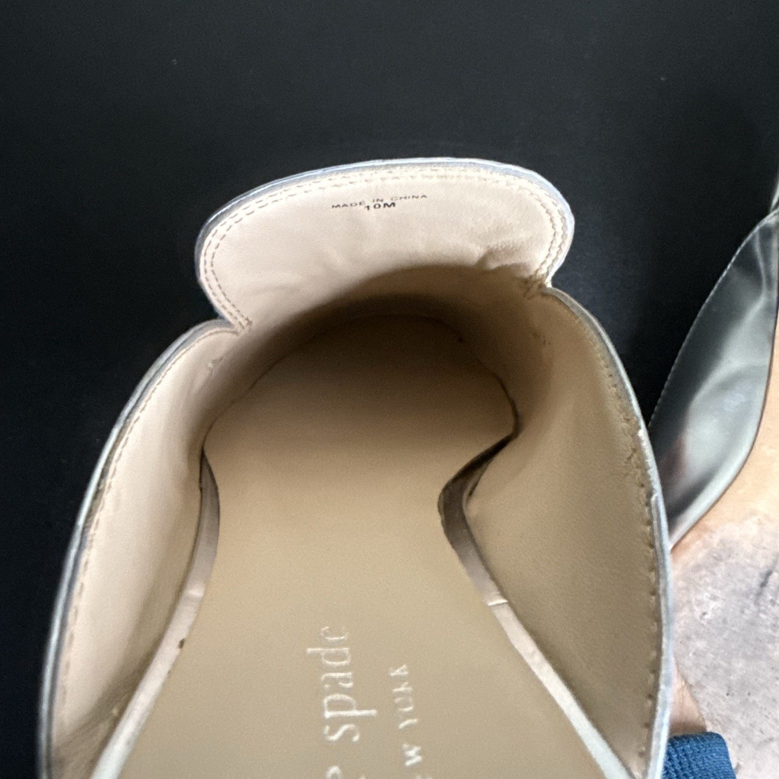 Kate Spade New York Laura Silver Specchio Leather Mules Slides Women Size 10M