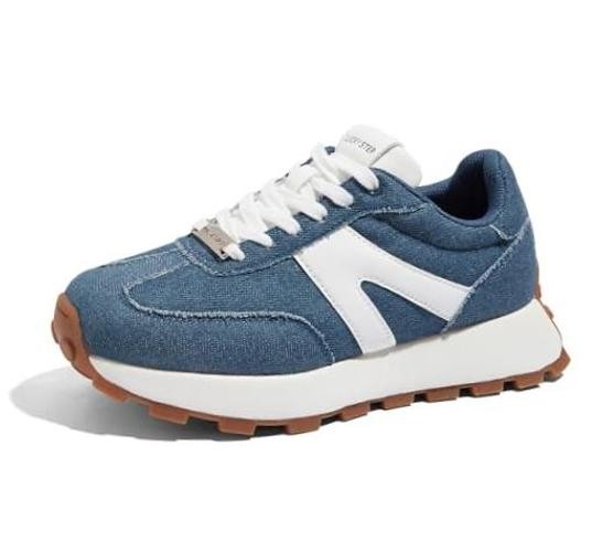 Women’s Platform Fashion Sneakers Retro Classic Trainers Casual 7 Denim Blue