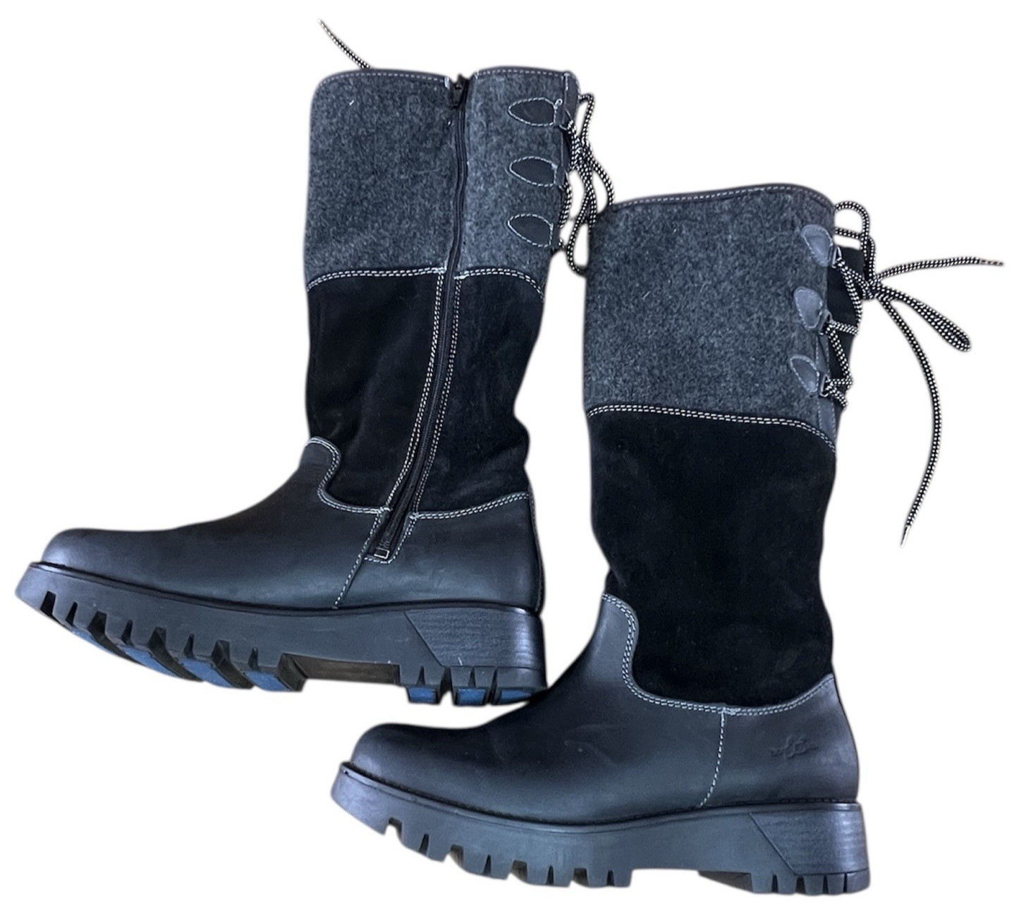 Bos&Co Black Goose Prima Zip & Lace Up Winter Snow Weather Boots Sz 39 US 8.5