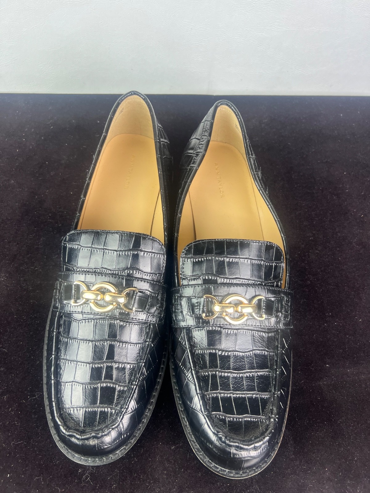 Weekend Horsebit Croco Loafers Ann Taylor Embossed Leather Loafers women size 11