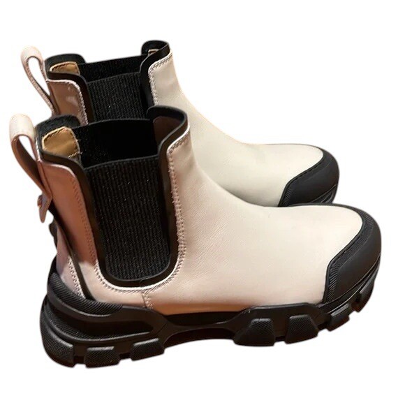 Aquatalia Size 8 Elisa Water Resistant Chelsea Boot Ivory Leather Chunky $495