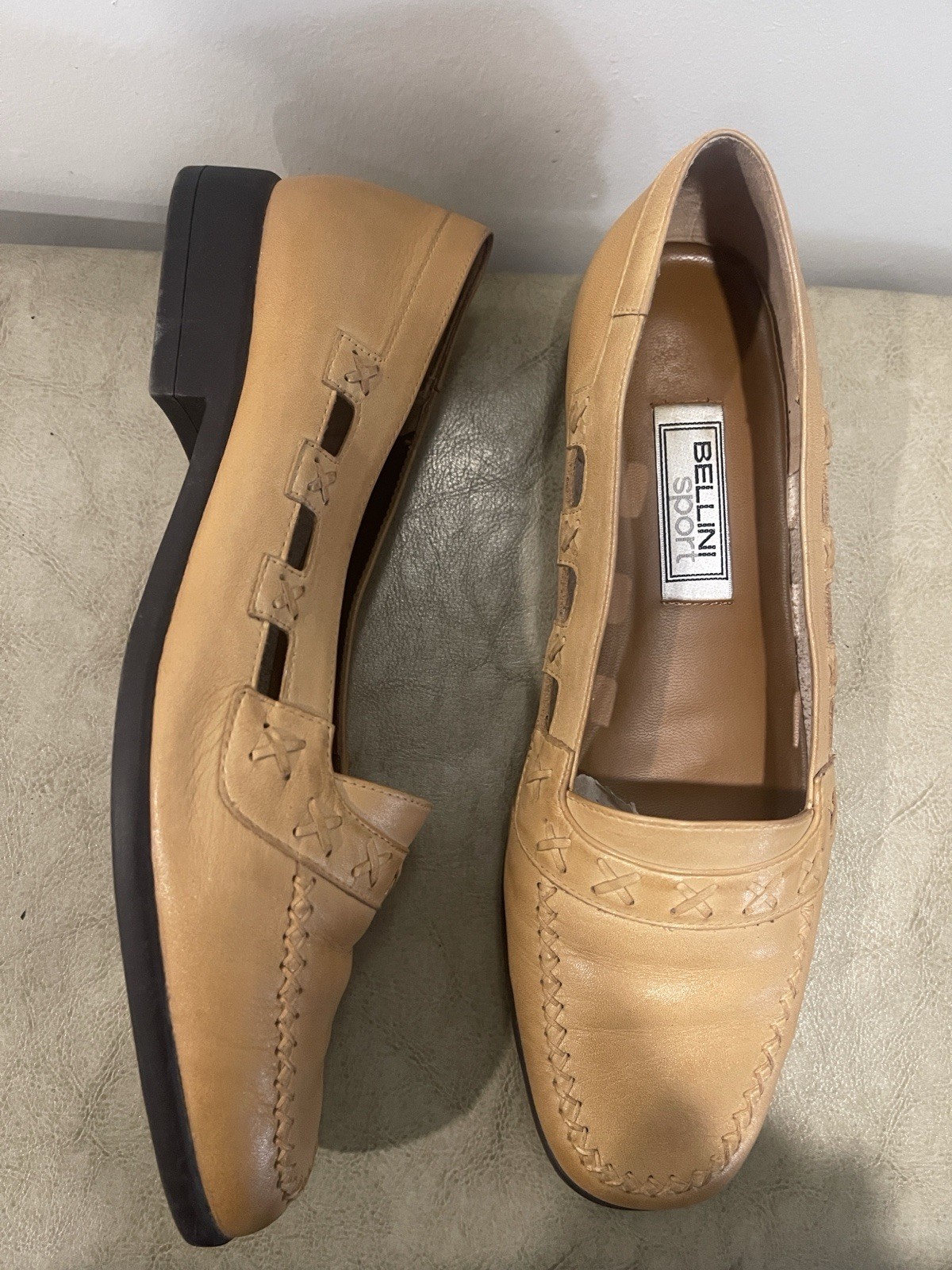 Bellini Women Beige Faux Leather Slip-On Loafer Flats Square Toe Cut-Out 9M
