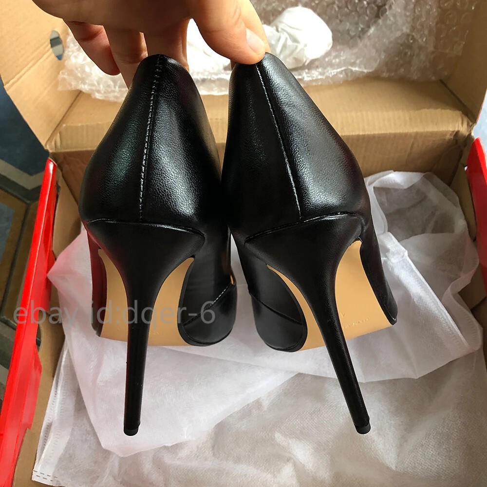 Solid Black 15cm Extremely High Heel Pointy Toe Stiletto Pumps Slip on Sandals