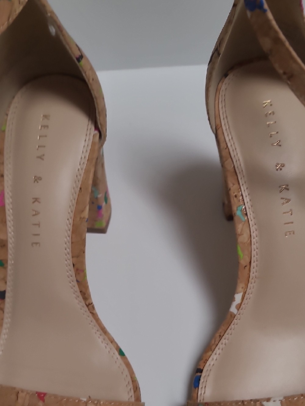 Kelly & Katie Cork Ankle-Strap Sandals in Natural Multicolor – Size 6