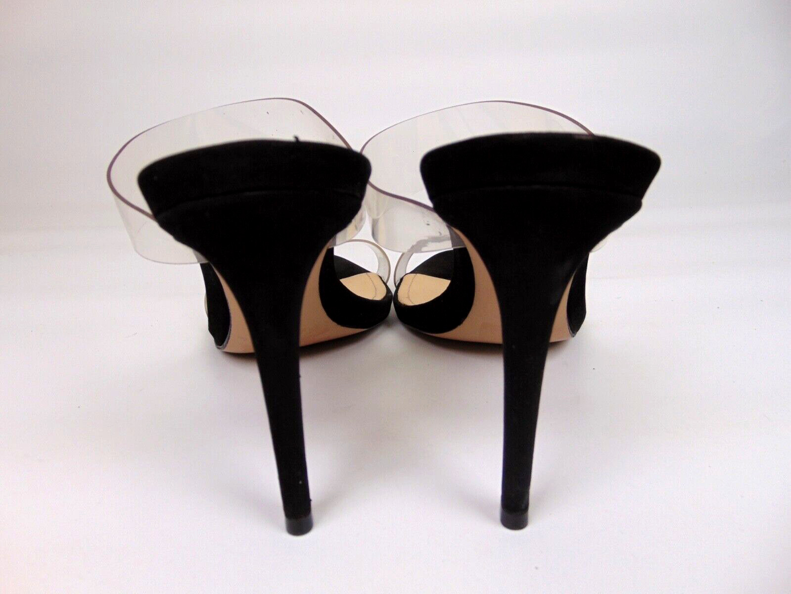 Schutz Womens Ariella Black Suede Slide Clear Heels Sandals Shoes Size 11.0 B,