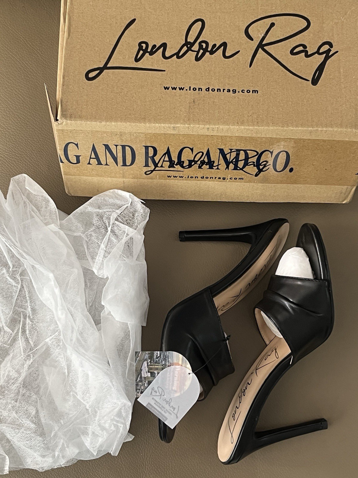 London Fog “3rd Divorce” Black Open Toe High Heel Slides Round Toe Size 8 BNIB