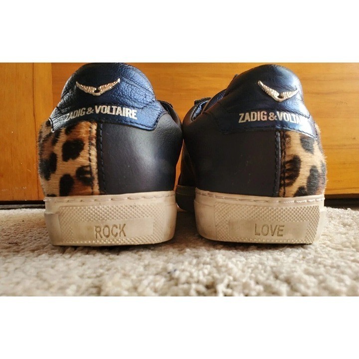 Zadig & Voltaire Women’s Leopard Print Blue Leather Sneakers size 36 US 6.5