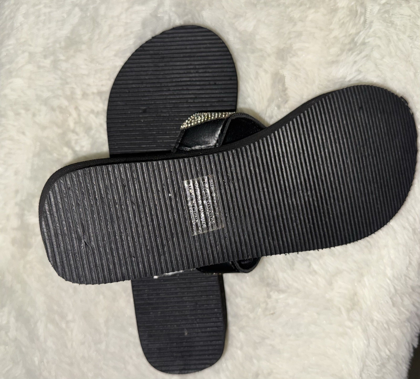 Olivia Miller 8 Sandal FlipFlop Glitzy Rhinestone Thong Wedge Black Floral Bling