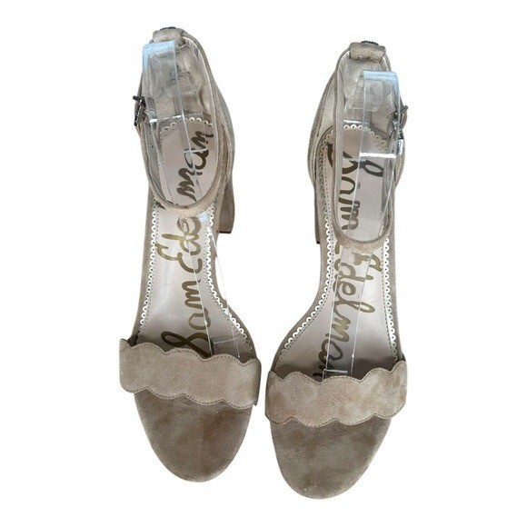 Sam Edelman 9.5 Tan Seude Odila Block Heel Scallop Boho casual Party Sexy