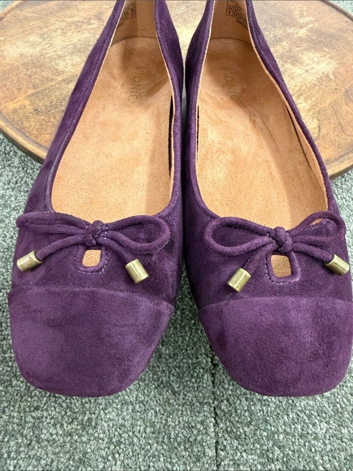 Vionic Shoes Wm 9 Klara Plum Purple Suede Ballet Flats Bow Tie Pretty Classic