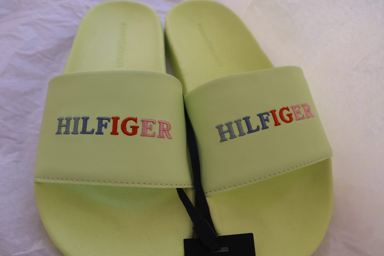 New Tommy Hilfiger Pool Slide Sandals Lime Green Logo Unisex EU 41 US 8