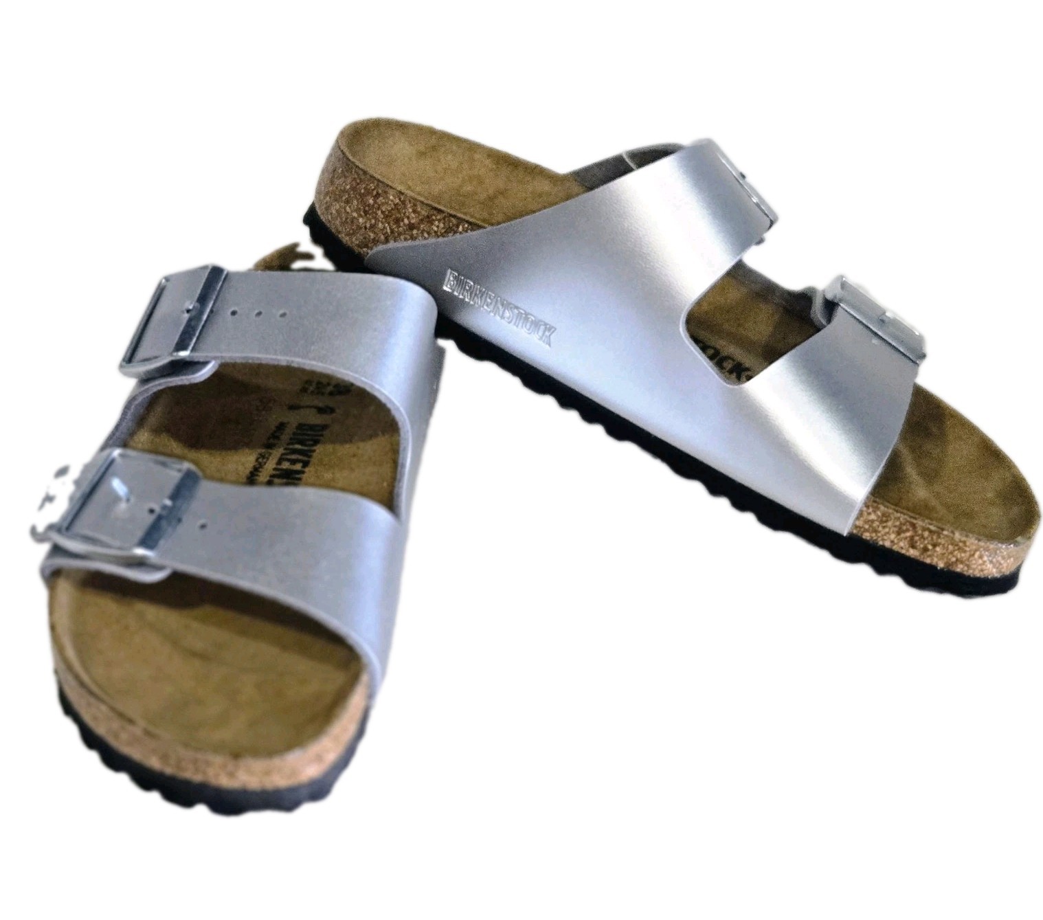 BIRKENSTOCK ARIZONA SLIDE SANDAL METALLIC SILVER Women’s 38 7-7.5 $118 NEW!