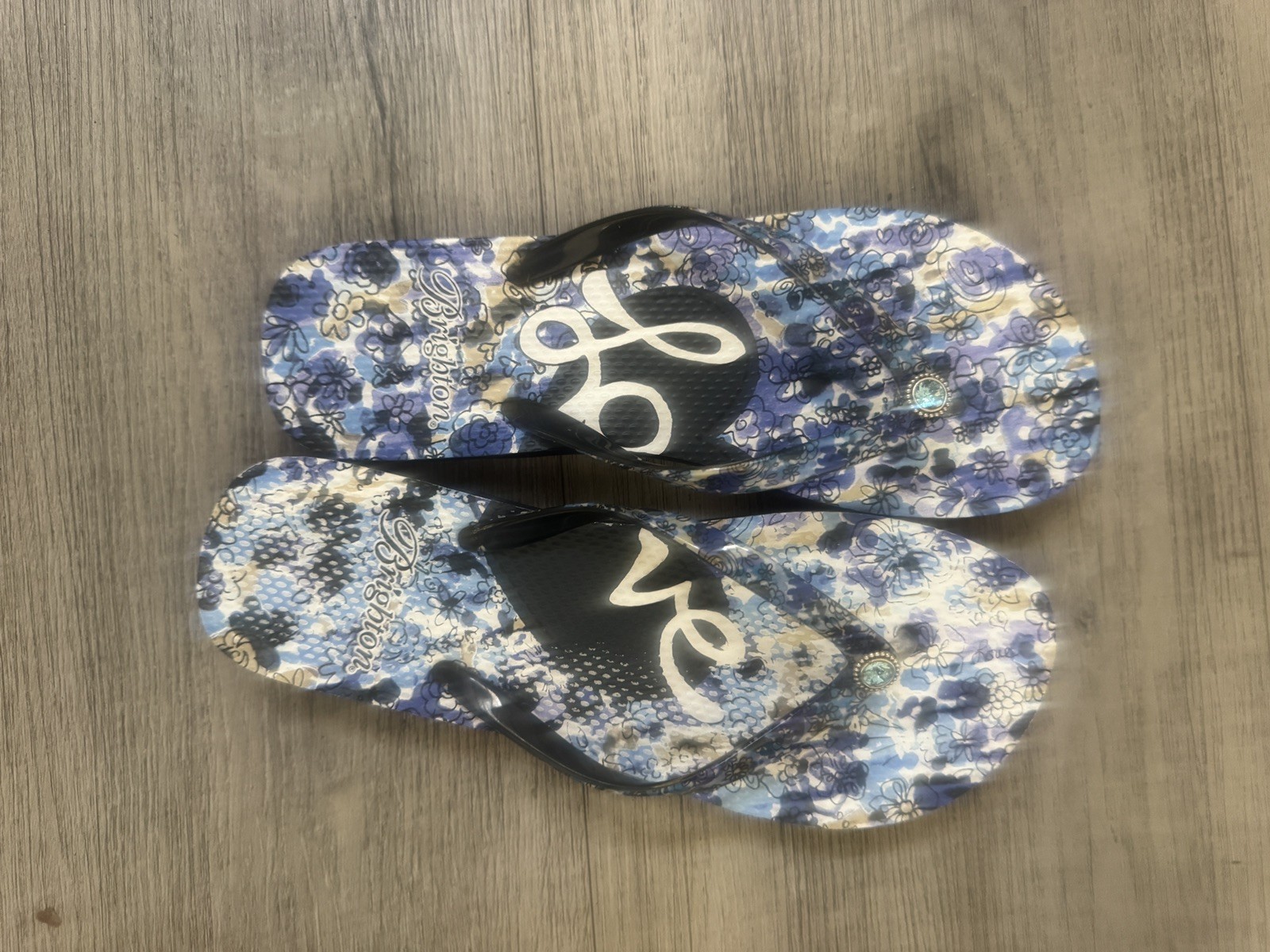 Brighton – Dahlia Flip Flops Size 8 Blue/white Love On Sole