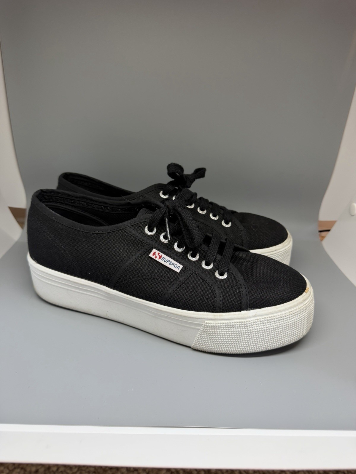 Superga 2790 Black Platform Canvas Sneakers Women’s US 9 EU 40 Lace Up