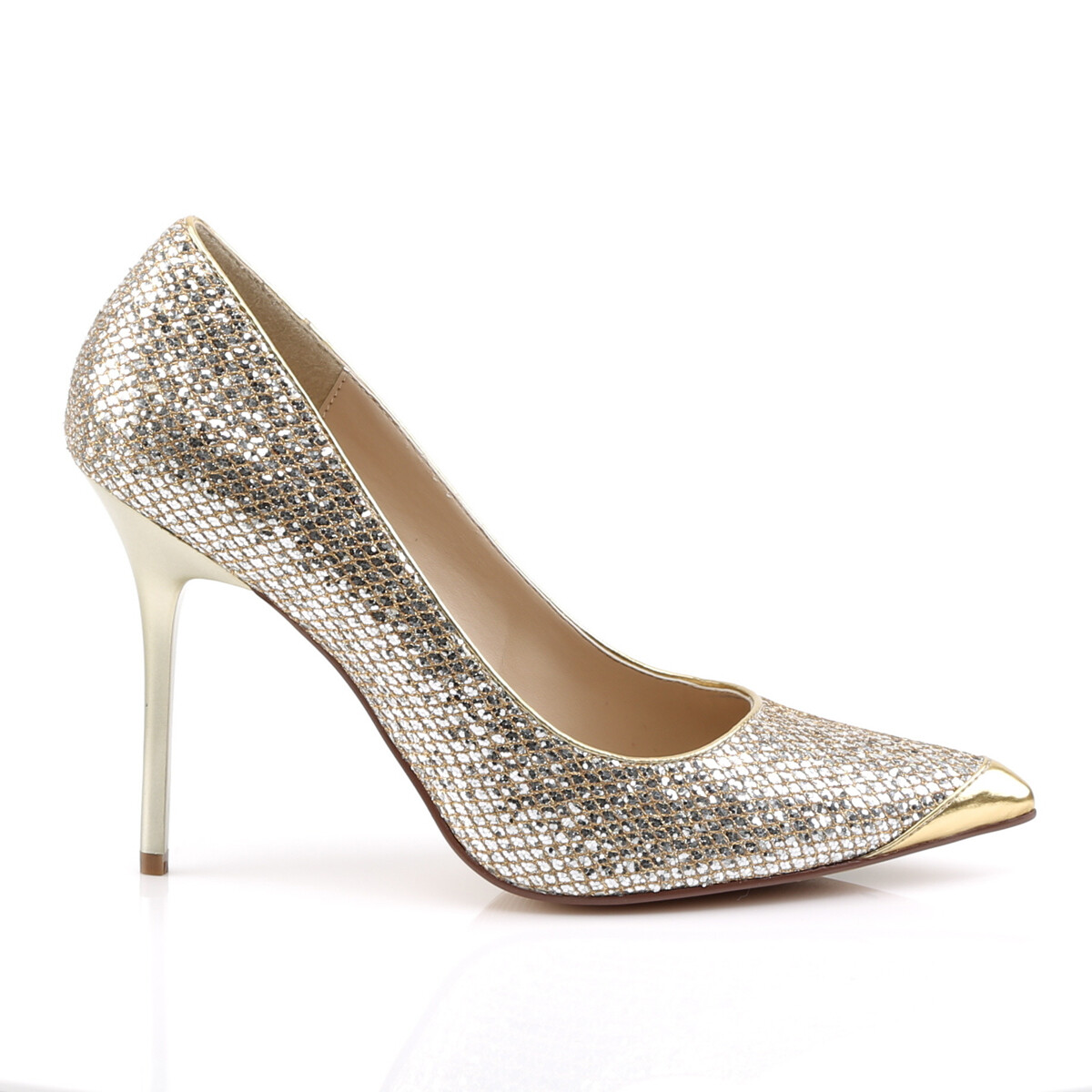 PLEASER CLASSIQUE-20 Women’s Gold Glittery Lame Pu 4″ Pointed-Toe Pump Shoes