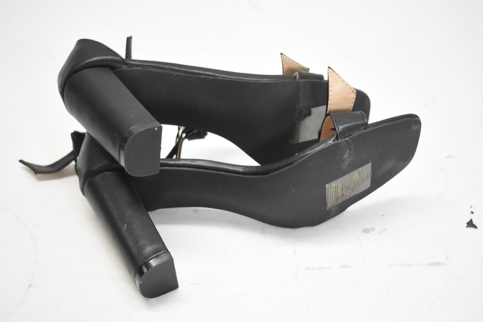 Strappy Block Heel Dress Sandals Shoes Womens Size 11 Black Bow Open Toe Ankle