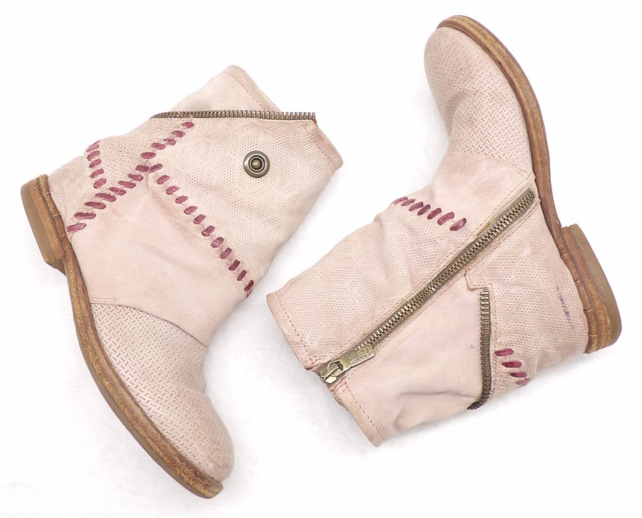 A.S.98 Airstep Tumbleweed Patchwork Leather Ankle Biker Zip Boots Pink 36 USA 6