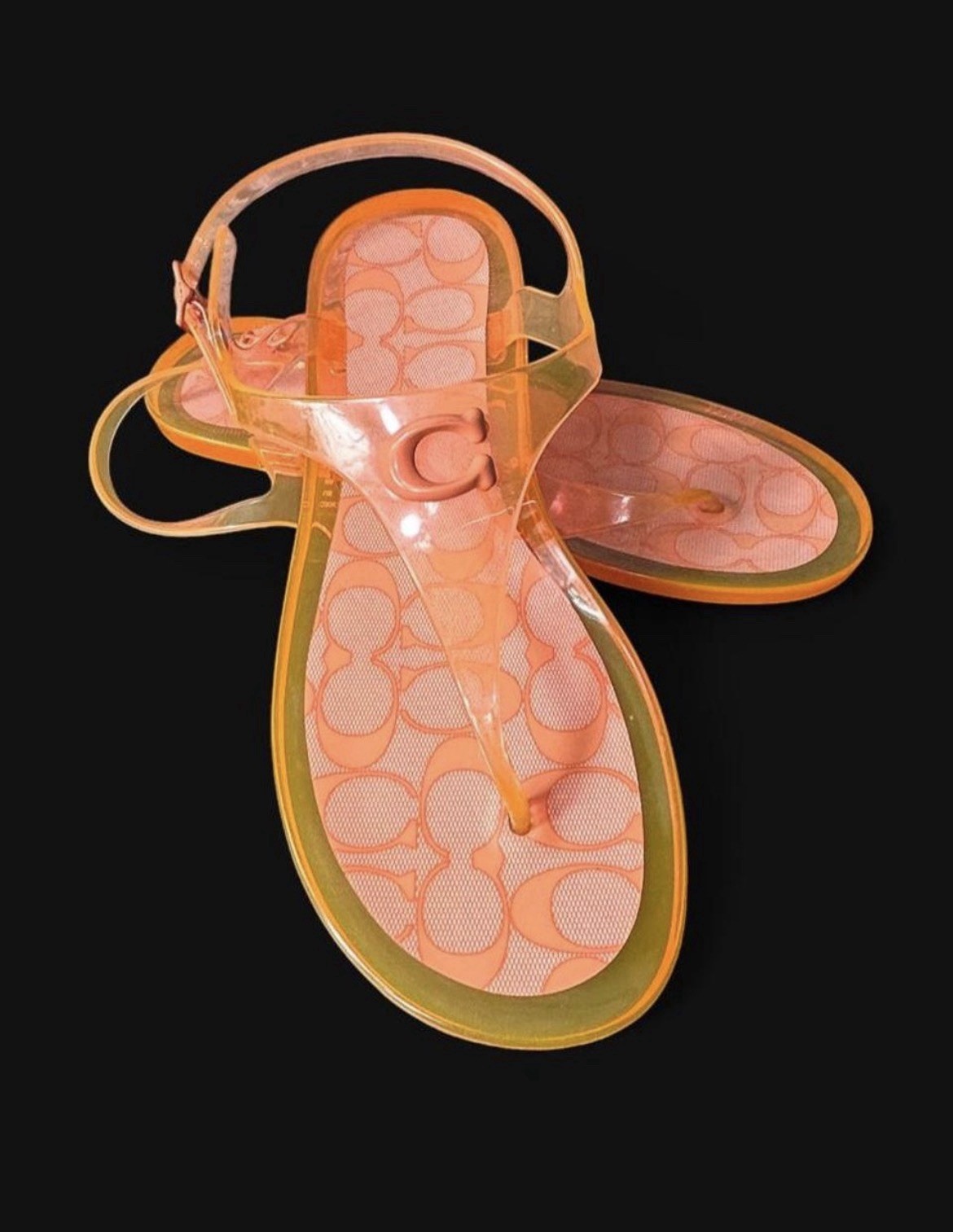 COACH Natalee Jelly Sandals Size 8B Orange Tangerine Logo Thong Sandals w Box