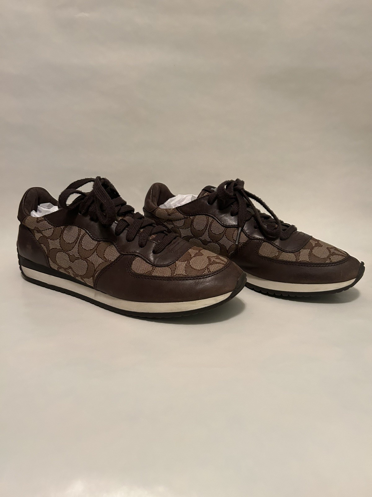 COACH Farah Women’s Sneakers Brown & Khaki Signature Leather Jacquard US 9.58