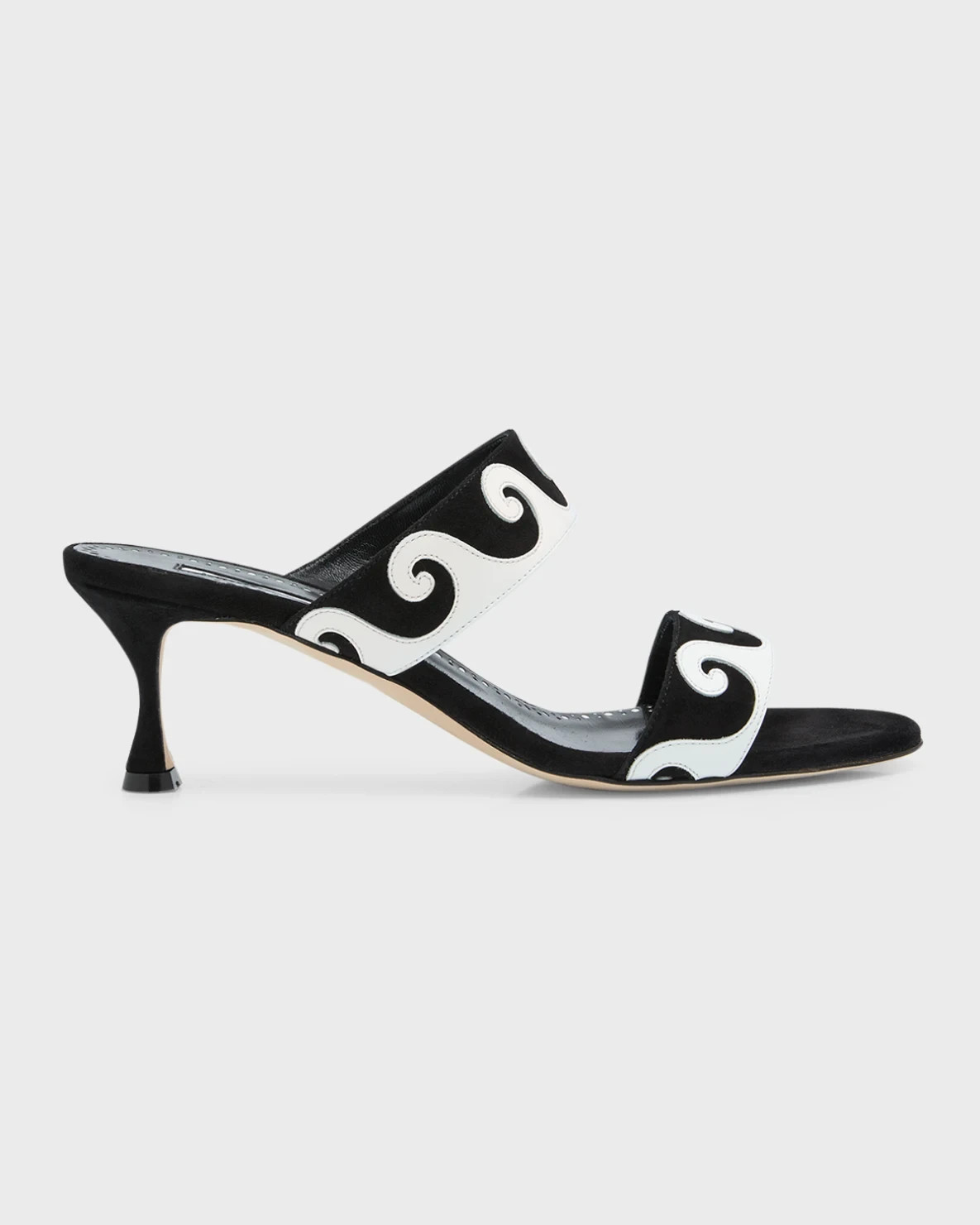 MANOLO BLAHNIK Bemusa Black White Wave Mule Sandals Sz 36.5 US 6.5 New