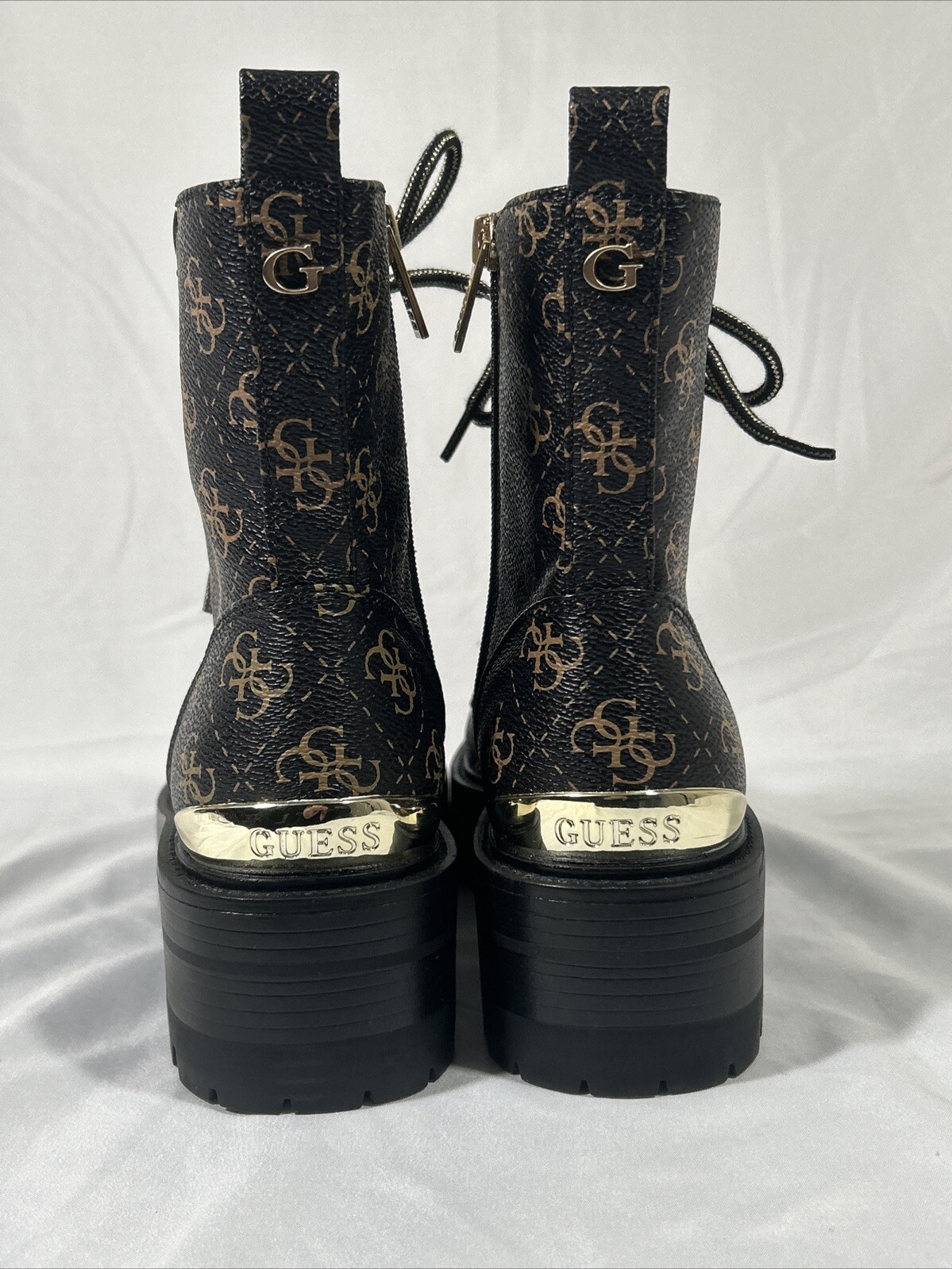 GUESS Womens Black Logo Zipper Lug Sole Fearne Round Toe Combat Boots 6.5 M