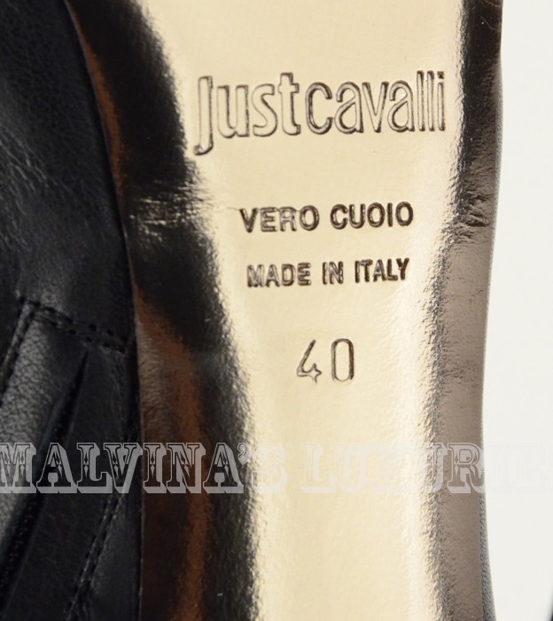 JUST CAVALLI BY ROBERTO CAVALLI ANKLE BOOTS BLACK LEATHER PLATFORM 40 10