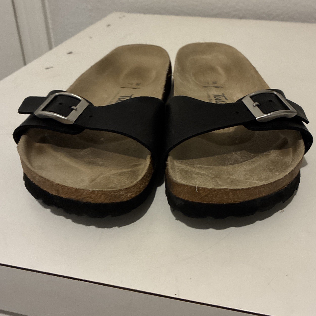 Birkenstock Tula Madrid Leather Slides Sandals with Buckle Black Womens 7/38
