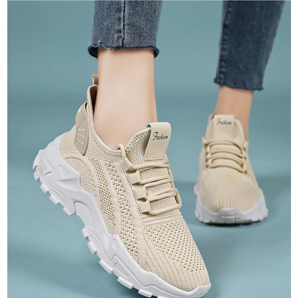 Beige Knit ‘Fashion’ Sneakers – Lightweight & Breathable Casual Shoes EU 38/ 7.5