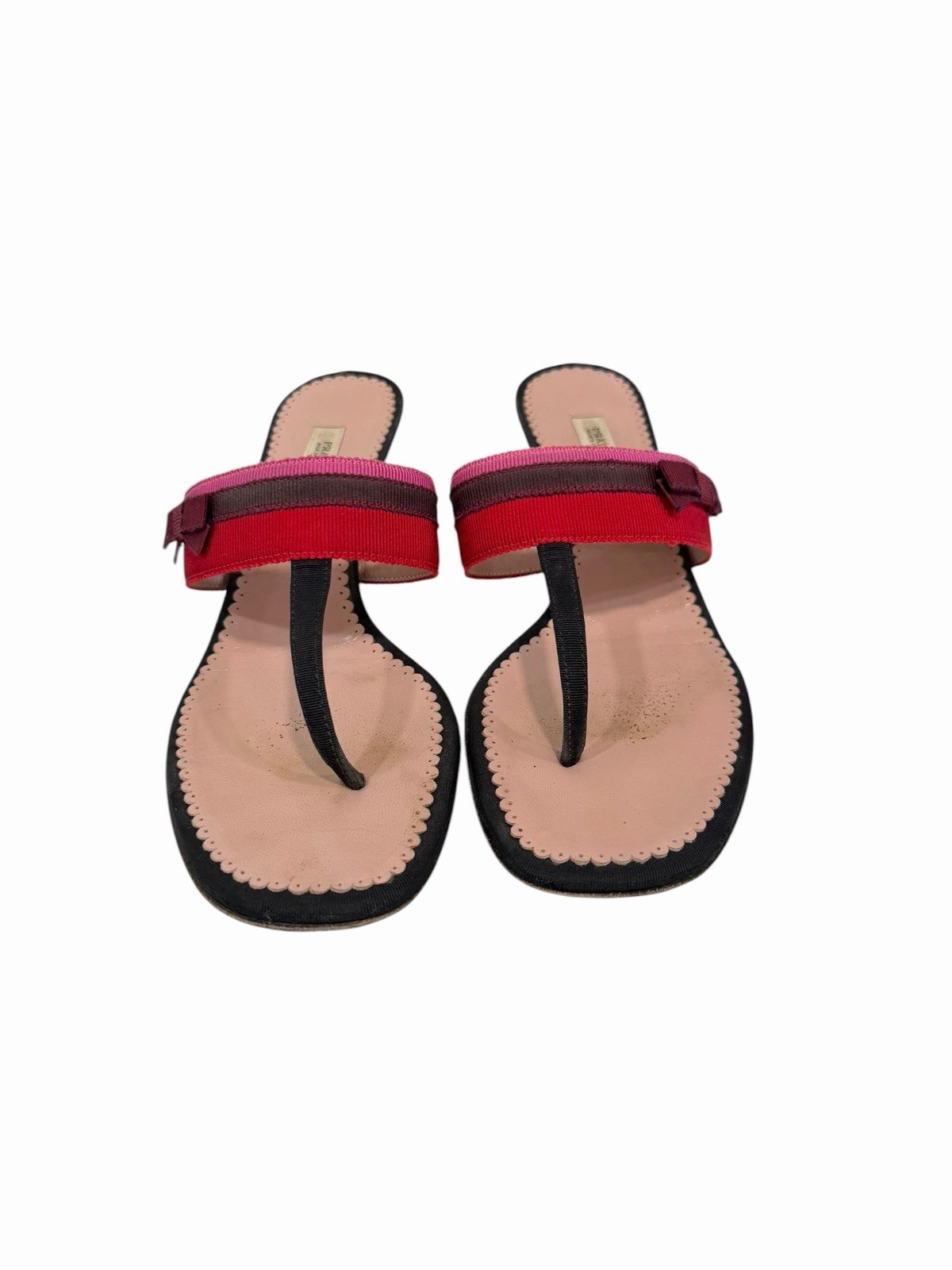 Prada Vintage Grosgrain Ribbon Bow Kitten Heel Thong Sandals Size 37