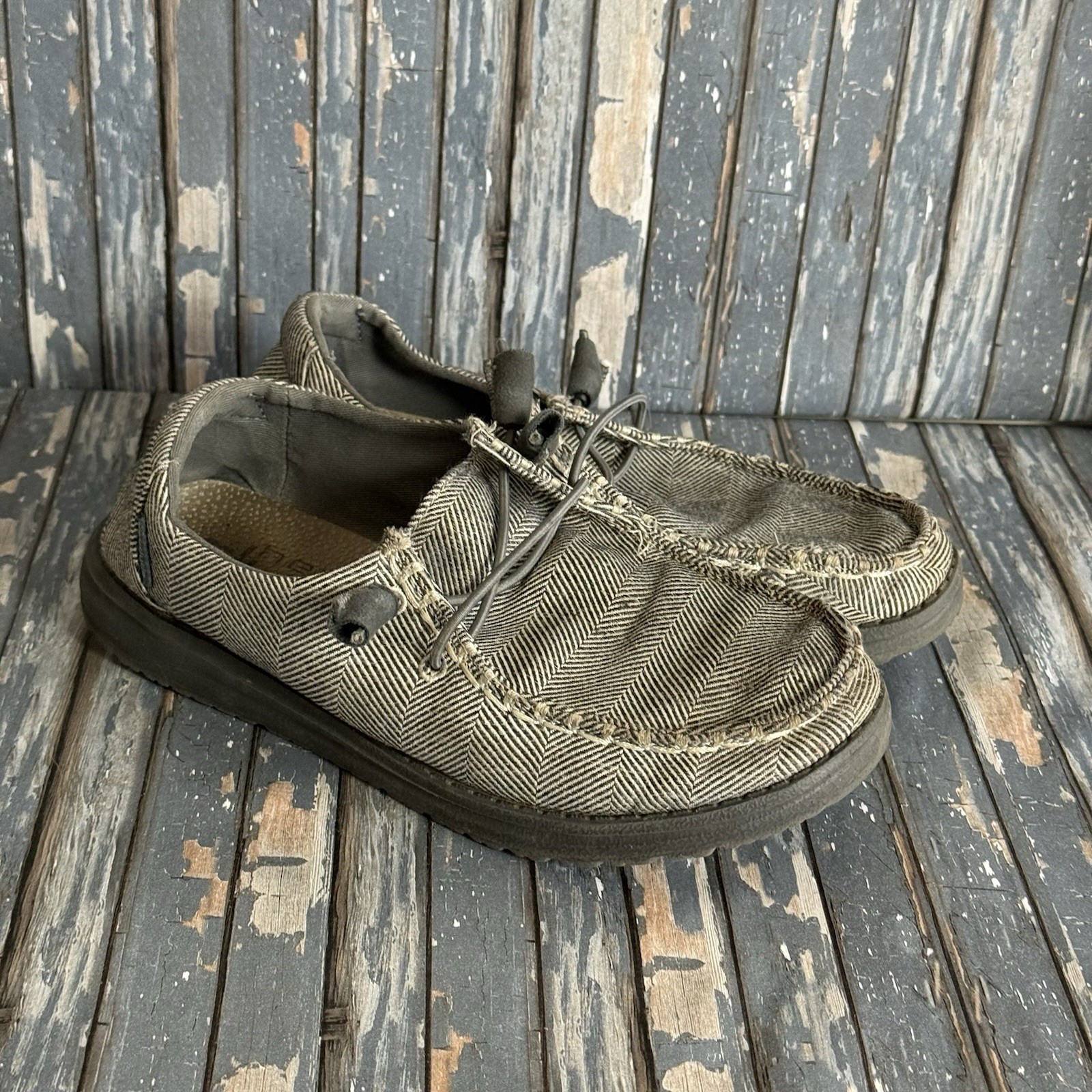 Hey Dude Women’s Wendy Gray Herringbone Canvas Slip On Casual Shoes Loafers 6