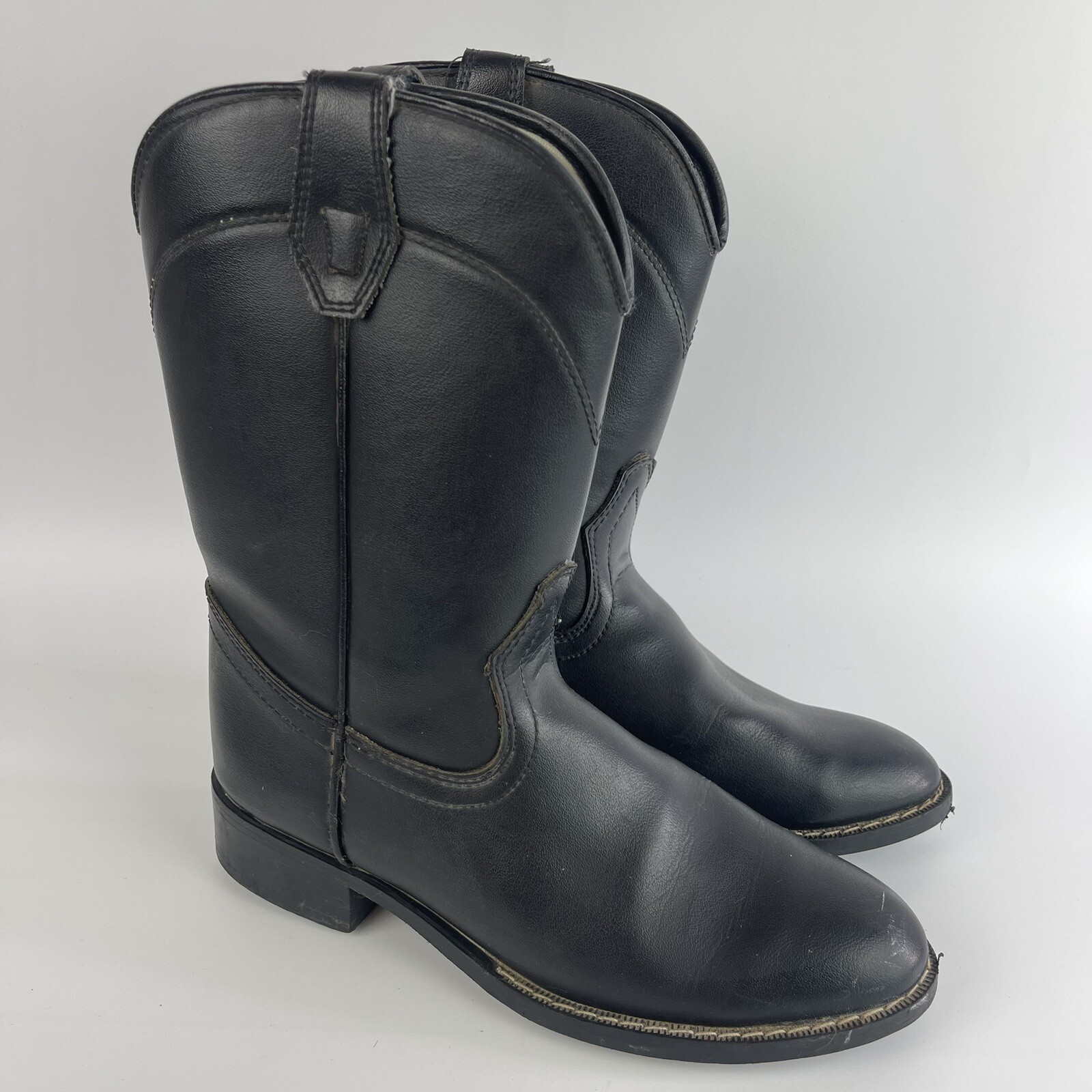 Laredo Boots Youth 3.5 M Western Mid Calf Black Leather Pull On 28-2100