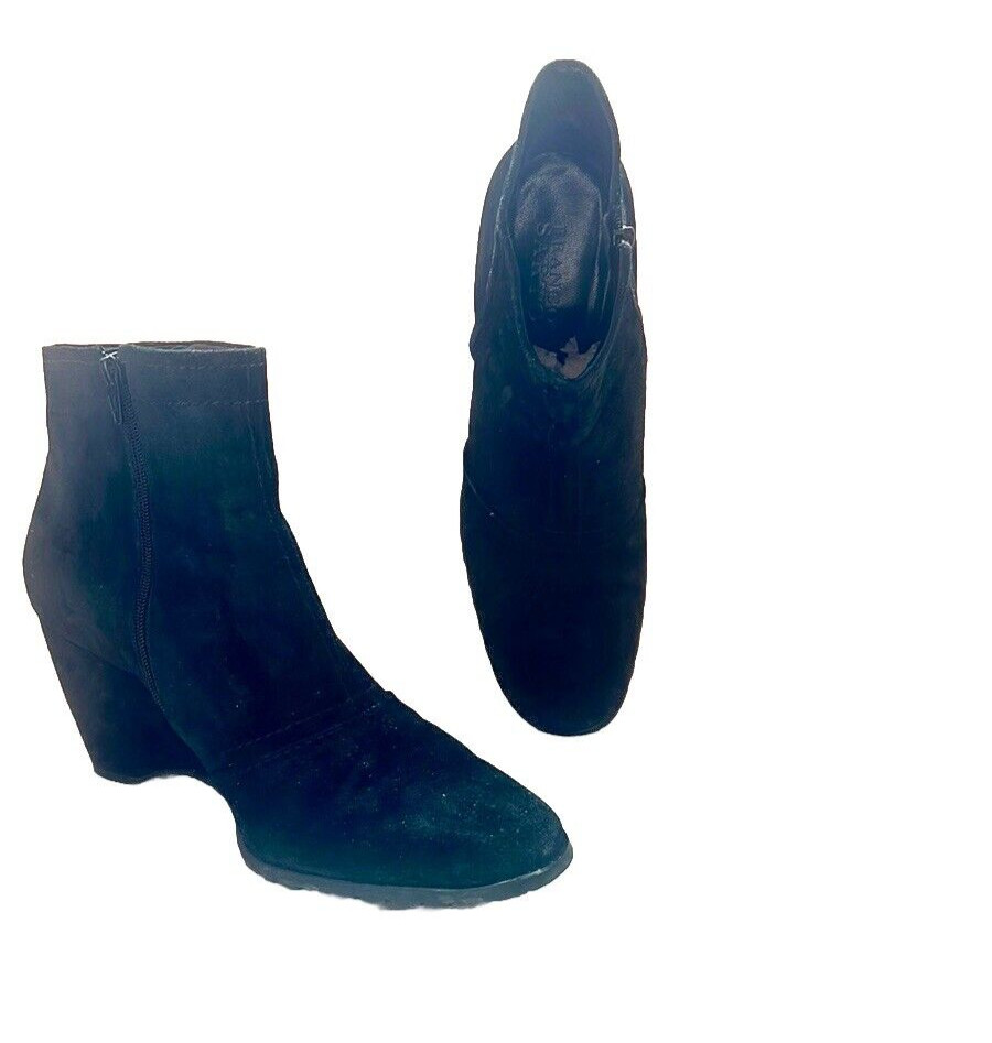 FRANCO SARTO Ankle Boots Black Suede Wedge Booties Size 9.5