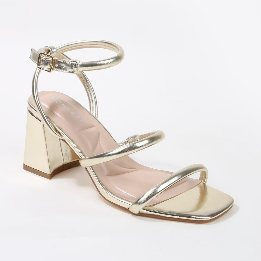 Berness Women Candy Minimalist Strappy Block Heels Gold 6