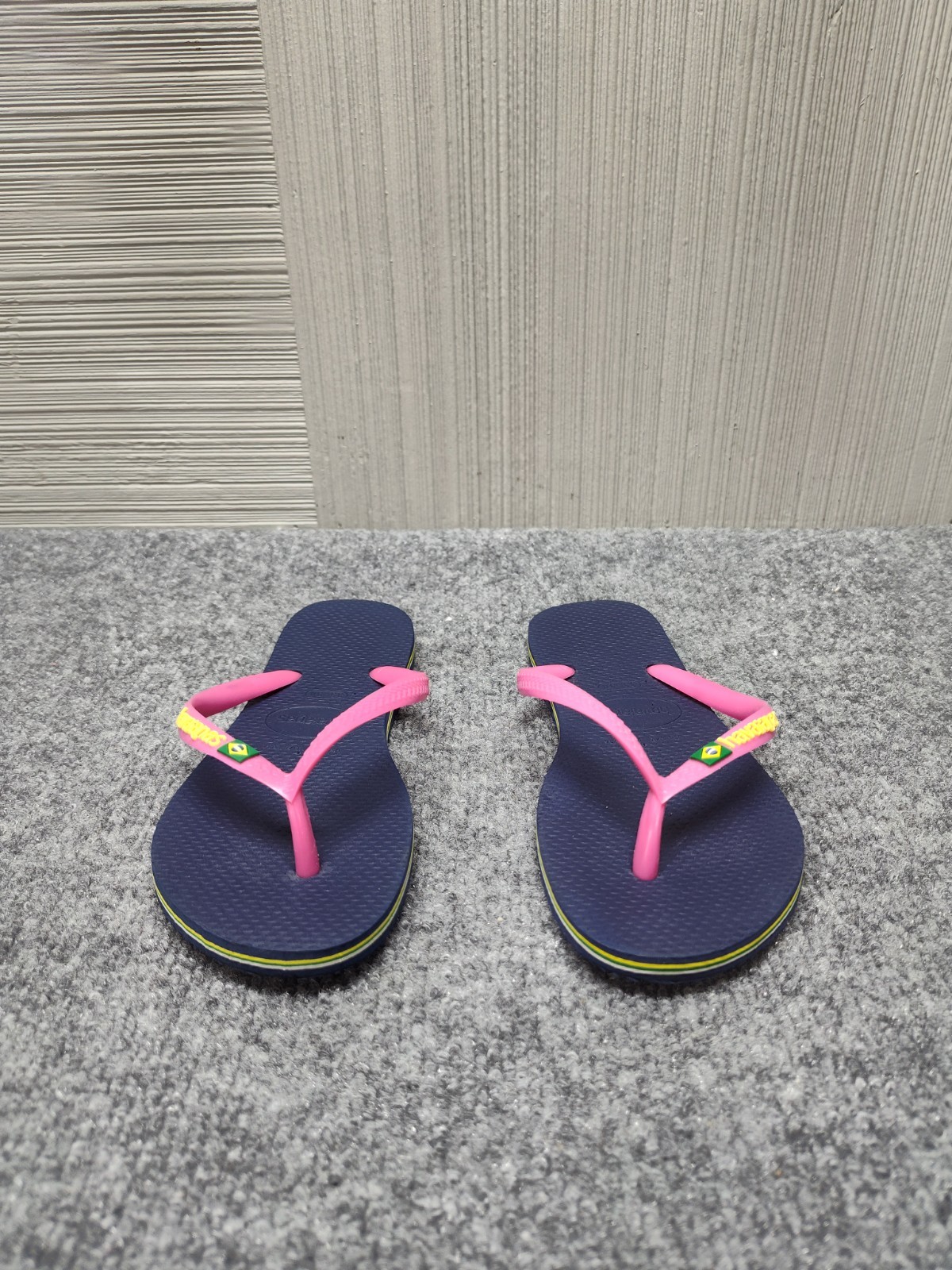 Havaianas Women Sandal 3/4Y Navy Blue Pink Thong Flip Flop Open Toe Outdoor