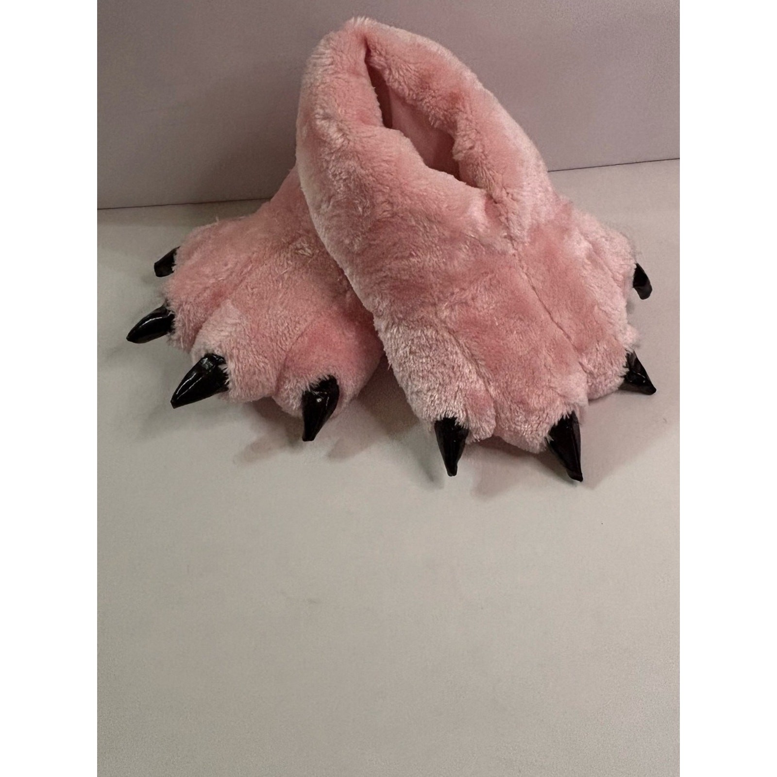 H&M Pink Plush Monster Claw Slippers with Black Claws Sz 36/37