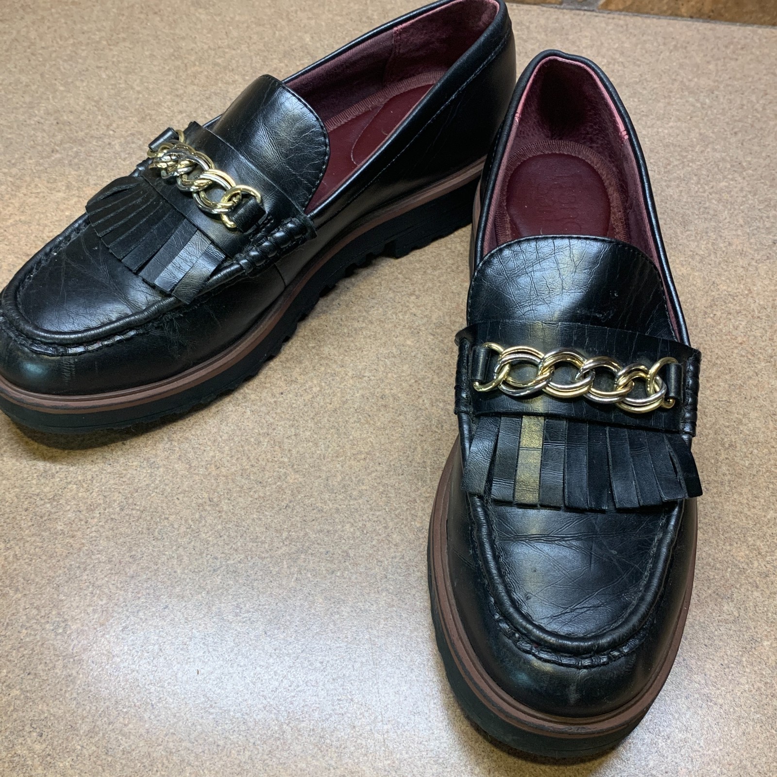 Franco Sarto Women’s Size 7 M L-limitmoc Ebony Slip-ons Black Gold Chain Loafer