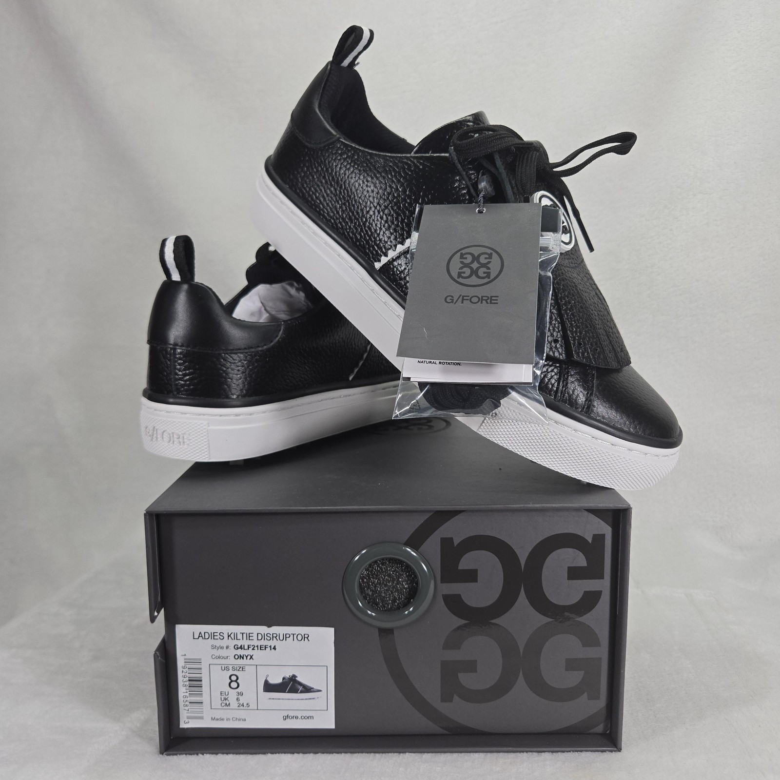 G/FORE Kiltie Disruptor Shoes Womens 8 Black Onyx Golf Leather Cleatless
