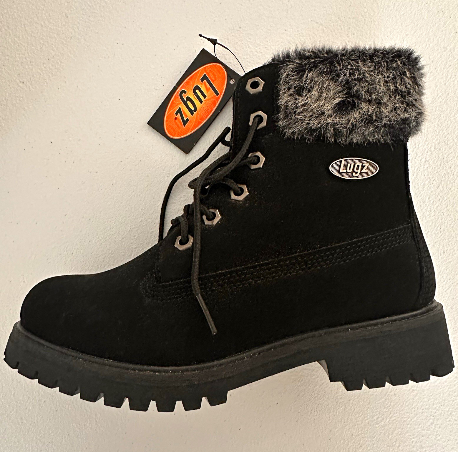 Lugz Women’s Black Lace-Up Ankle Bootie Faux Fur Lined Round Toe US 5.5
