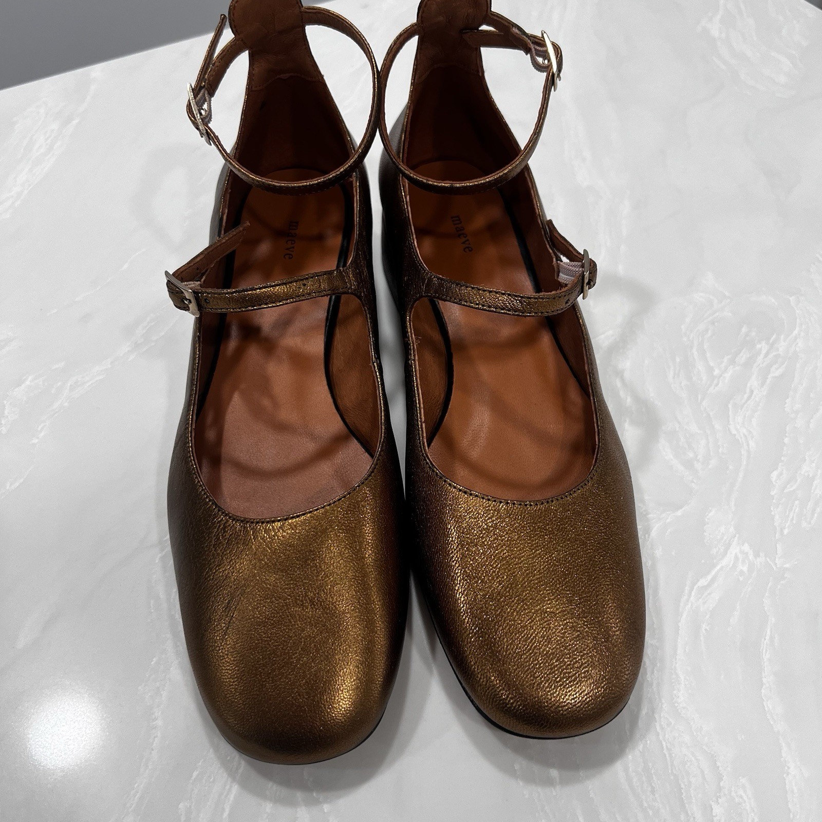 Maeve by Anthropology Women’s Mary Jane Shoes Size 38 US 7 Gold Brown Metallic