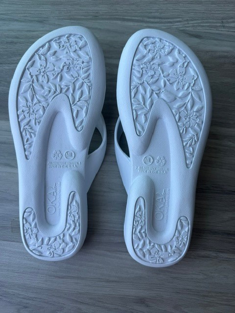 Oka-B Flip Flops White Pink Flamino Design Size M/L NWT Mint Free Shipping