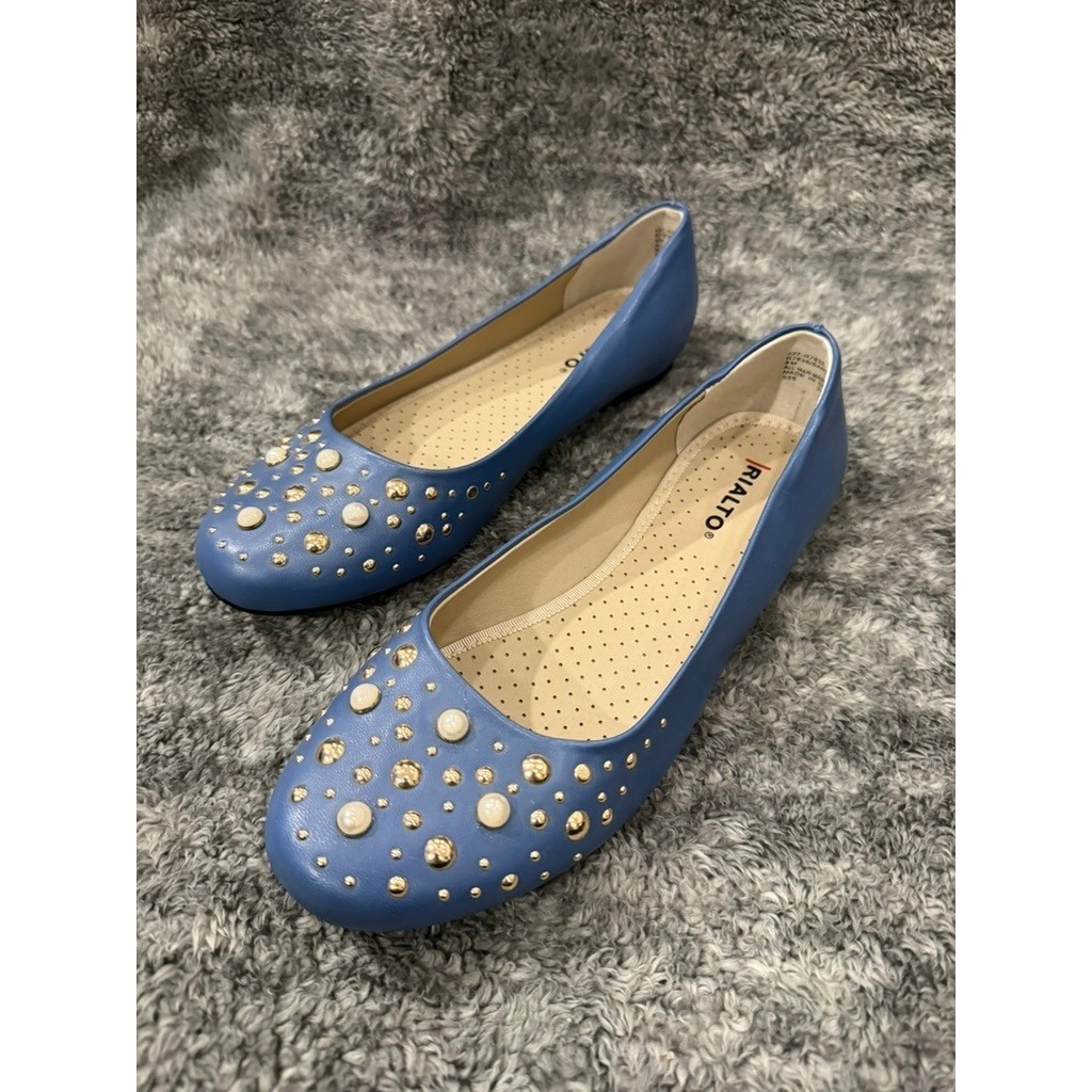 Rialto Santos Blue Studded Faux Pearl Embellished Ballet Flats Womens Size 8M