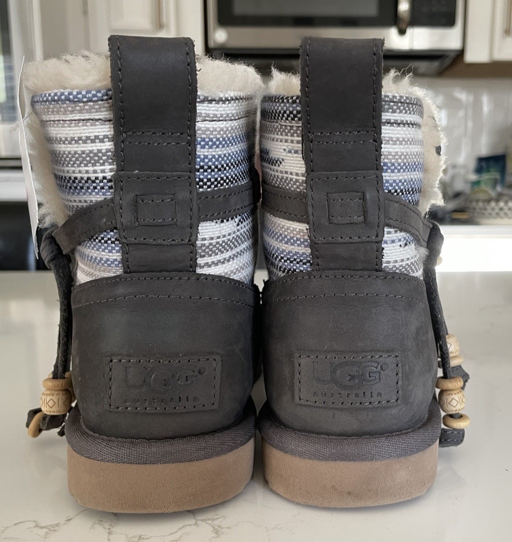 UGG Auburn Serape Water-resistant Mini Boots Sz 8 Casual 1010263 Gray Leather