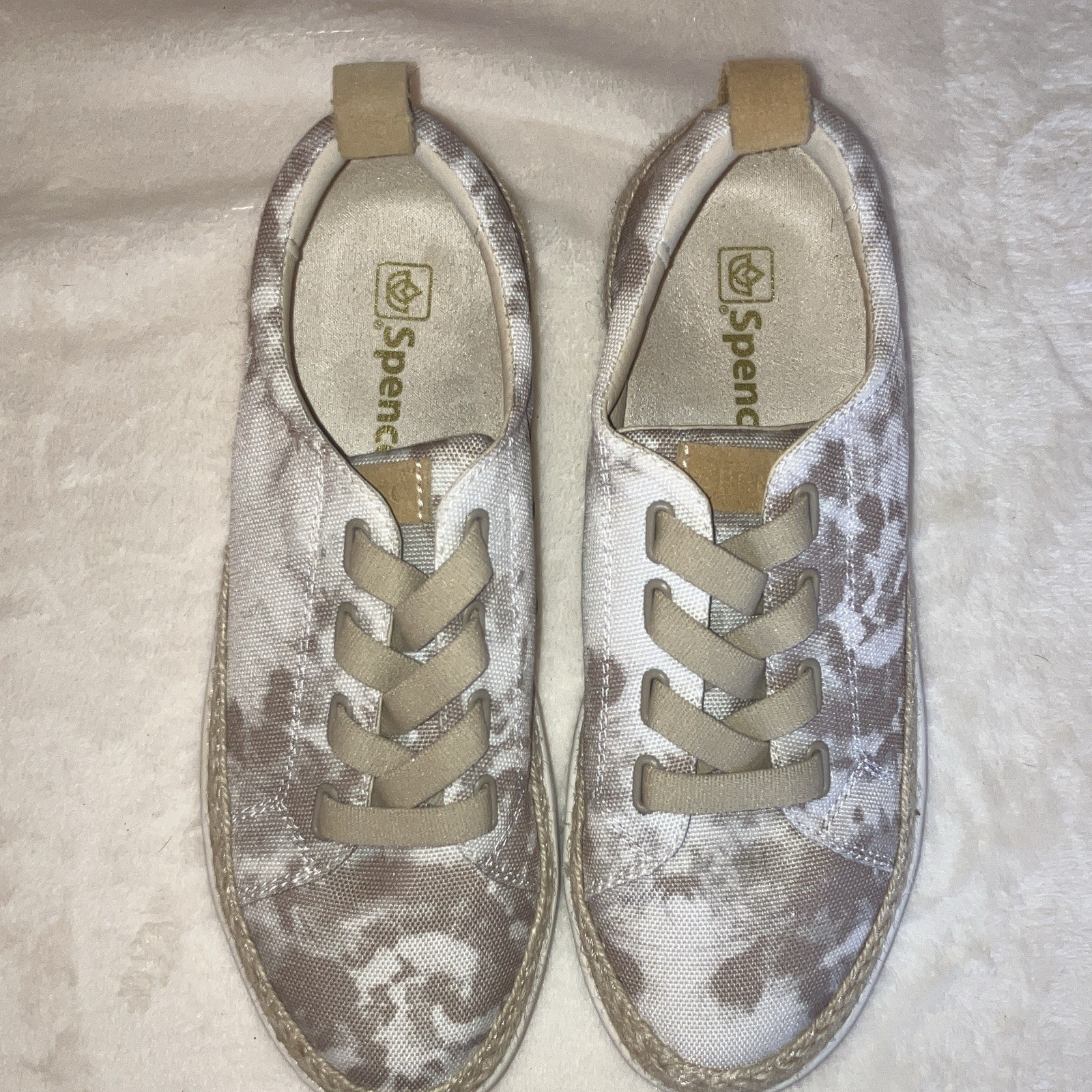 Spenco Women’s Tie-Dye Canvas Low Top Lace-Up Sneakers 7 Beige/White Rubber A2