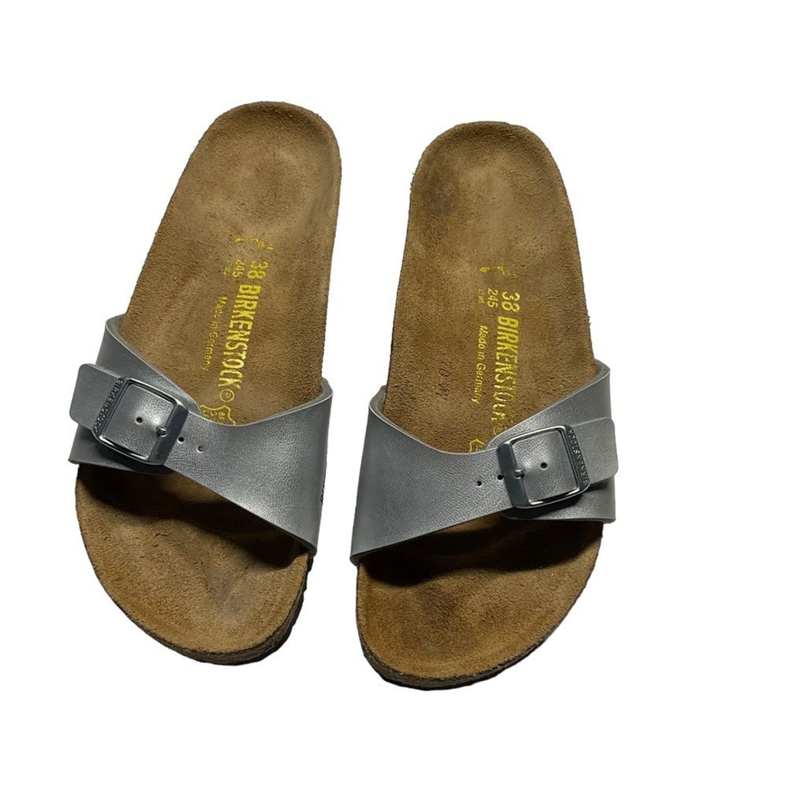 Birkenstock Madrid Graceful Silver Metallic Big Buckle Sandal Sz EU 38 US 7-71/2