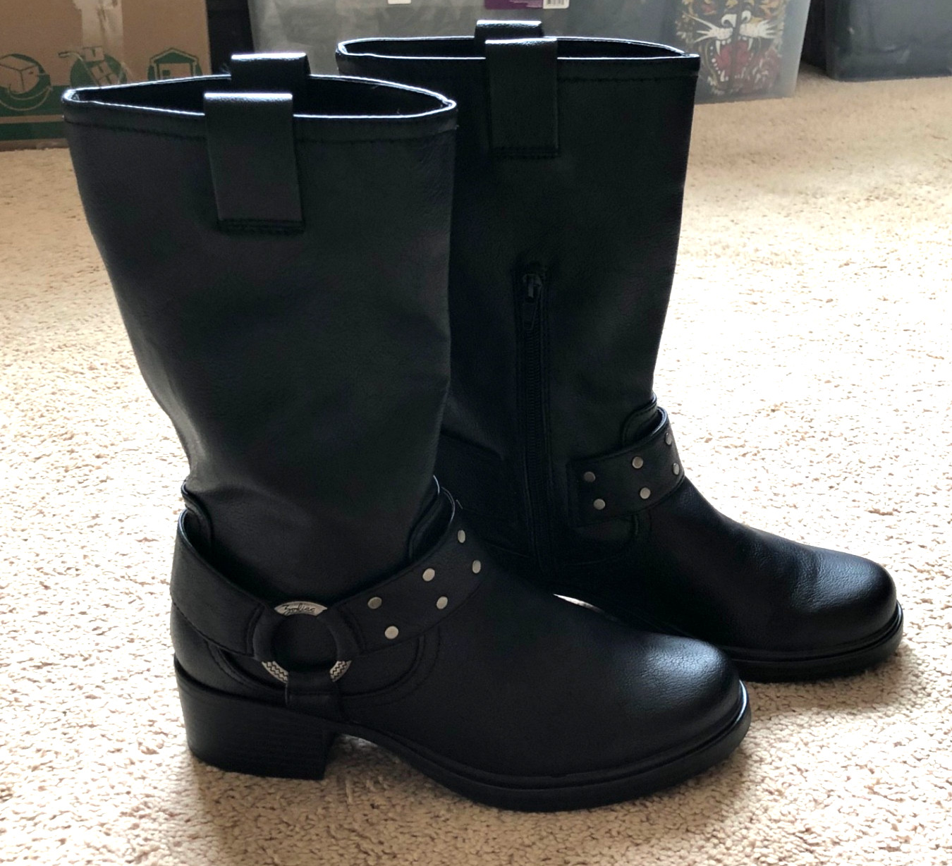 Zodiac Black Harness Boots Women’s 8.5 Western Biker Style Jolie Moto Excellent!