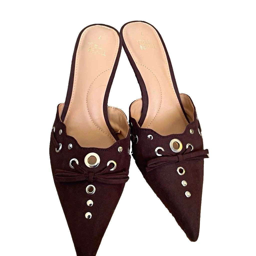 Time and Tru Women’s Brown Pointed Toe Mule Slip On Eyelet Synthetic 7