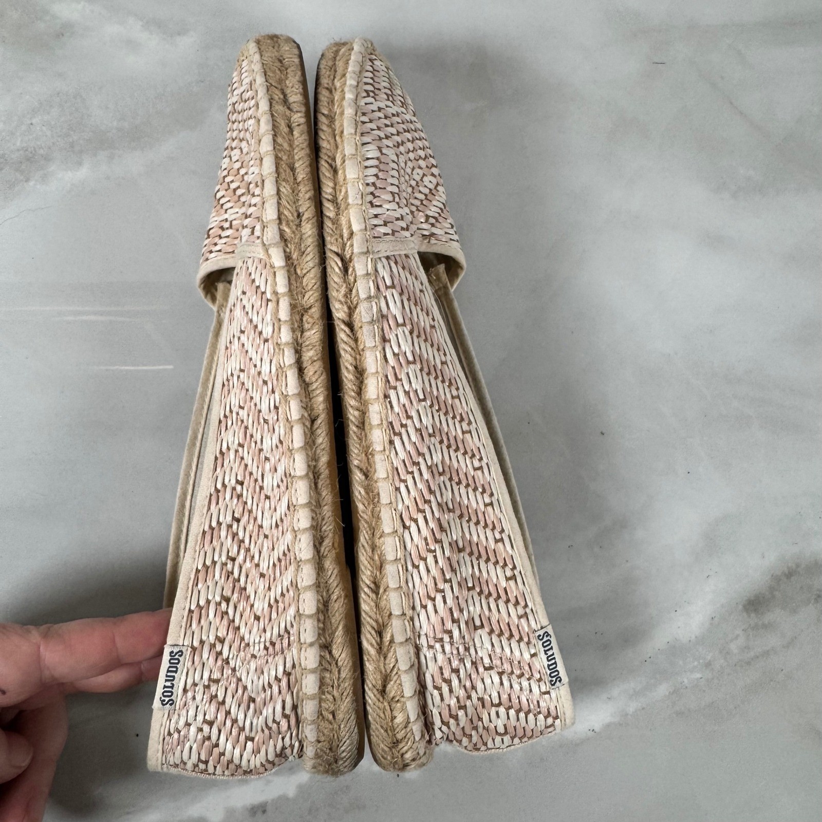 Soludos Woven Espadrilles Slip On Flats Pale Pink White Resort Cruise Size 41