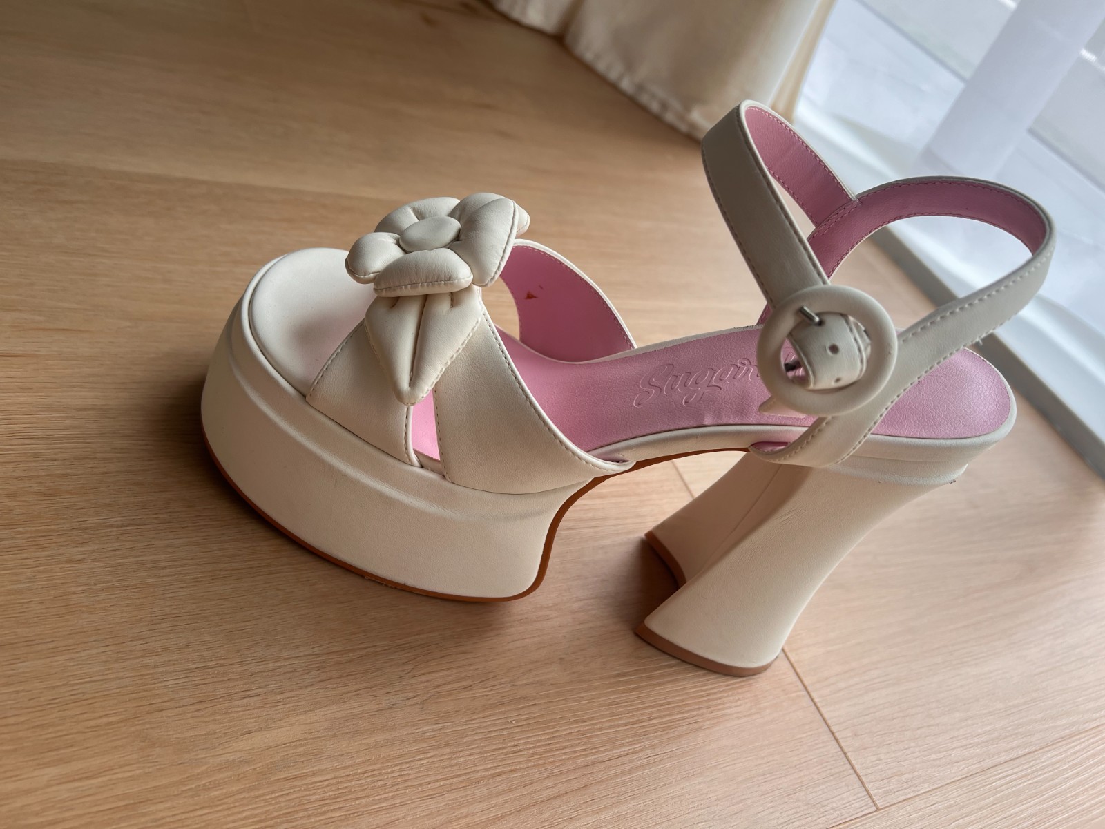 Dolls Kill Sugar Thrillz Peep Toe Heels Size 9 Faux Leather Platform 5″ Heel